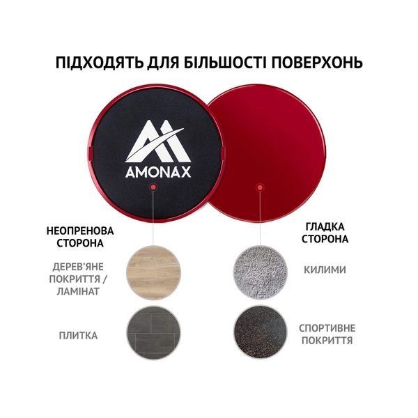 Глайдинг диски (для ковзання) Amonax з комплектом ремінців (2 шт, червоні) amonax_red фото