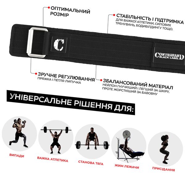 Пояс атлетический для тренировок Contraband Black Label 4010 4-Inch Nylon Weight Lifting Belt Черный S (56-65 см) 4010-Black-S фото