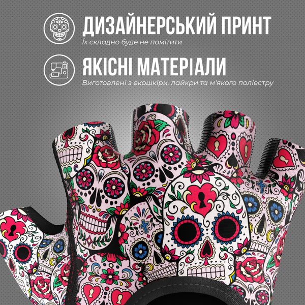 Жіночі рукавички для фітнесу Contraband Pink Label 5237 Sugar Skull Gloves (Білий XS) 5237-White-XS фото