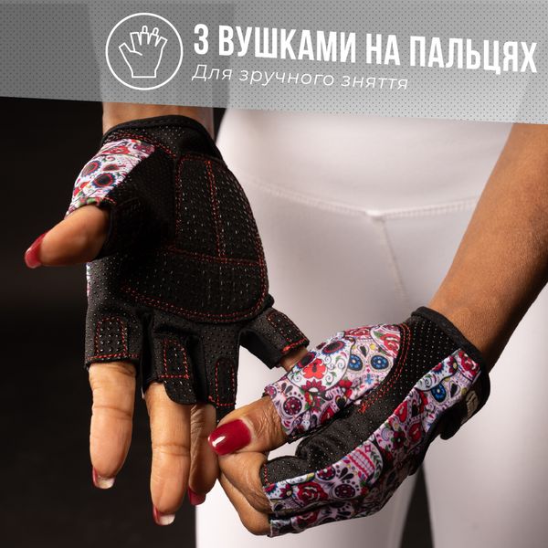 Жіночі рукавички для фітнесу Contraband Pink Label 5237 Sugar Skull Gloves (Білий S) 5237-White-S фото